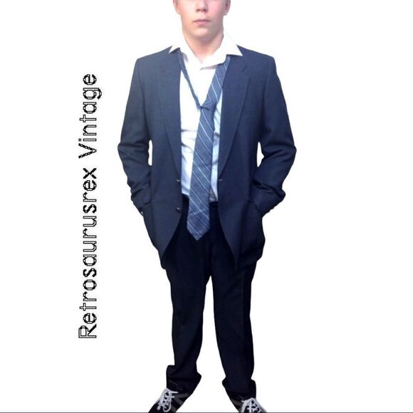 VNTG Steel Blue 2-Pc Men's Rockabilly Suit by Edgeworth, M L - Picture 2 of 6